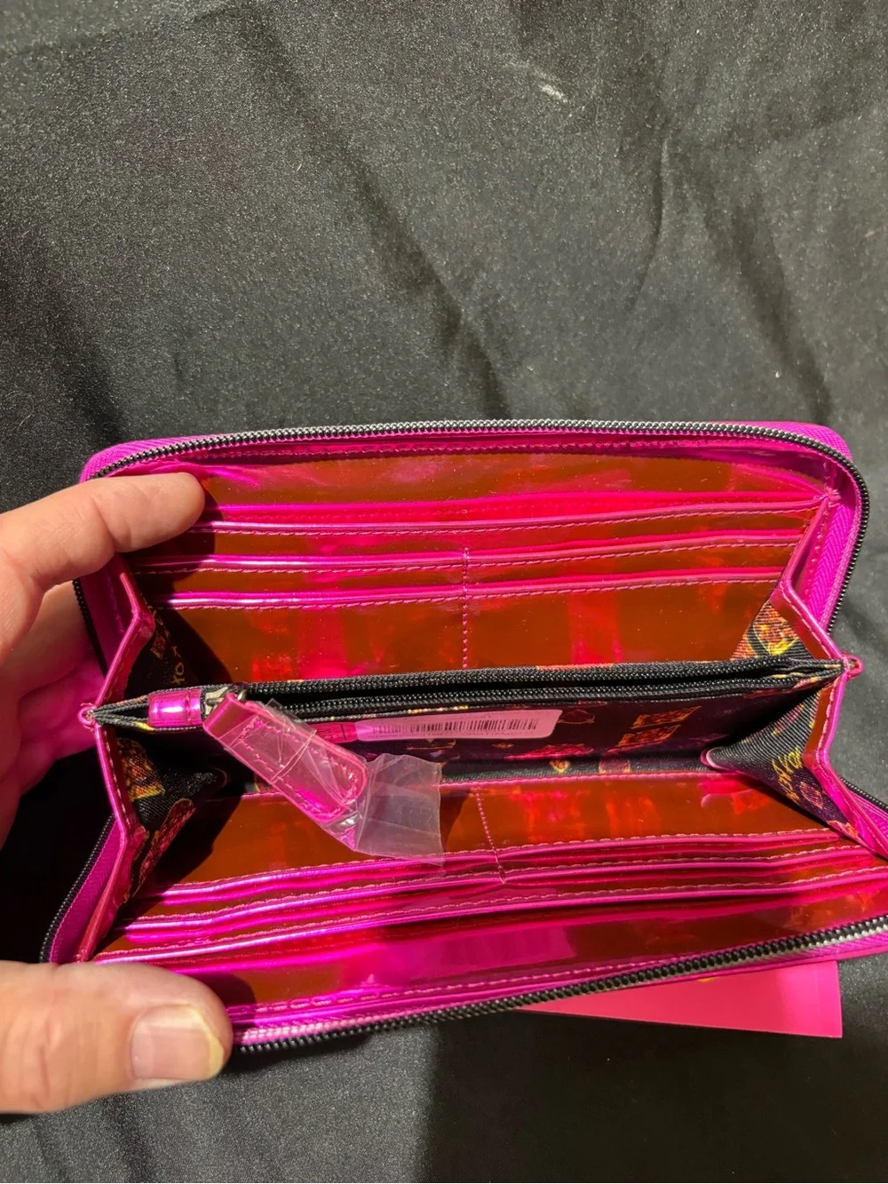 Betsey Johnson Iridescent Hot Pink Floral Zip Wallet